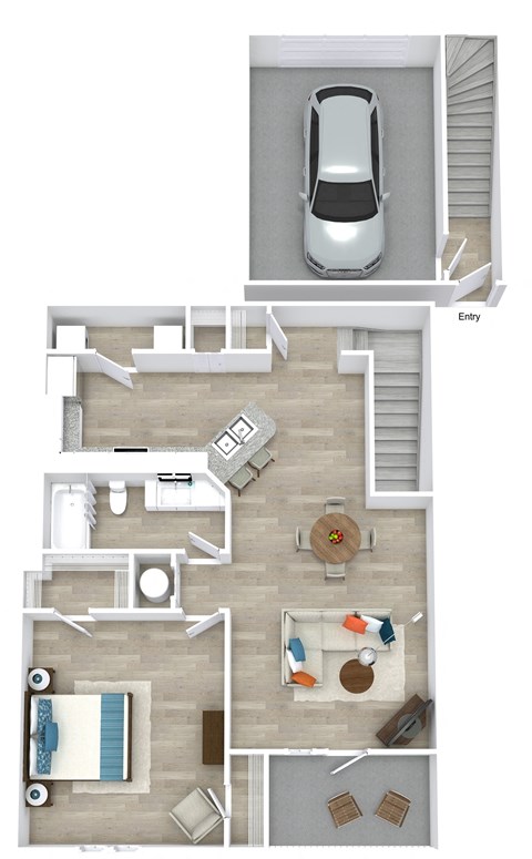 Floor plan for 1 bed, 1 bath, 953 sqft